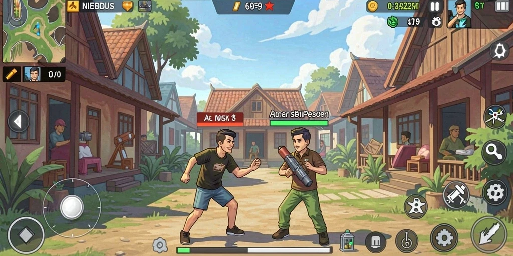 Screenshot memperlihatkan petualangan seru di dunia penuh warna.
