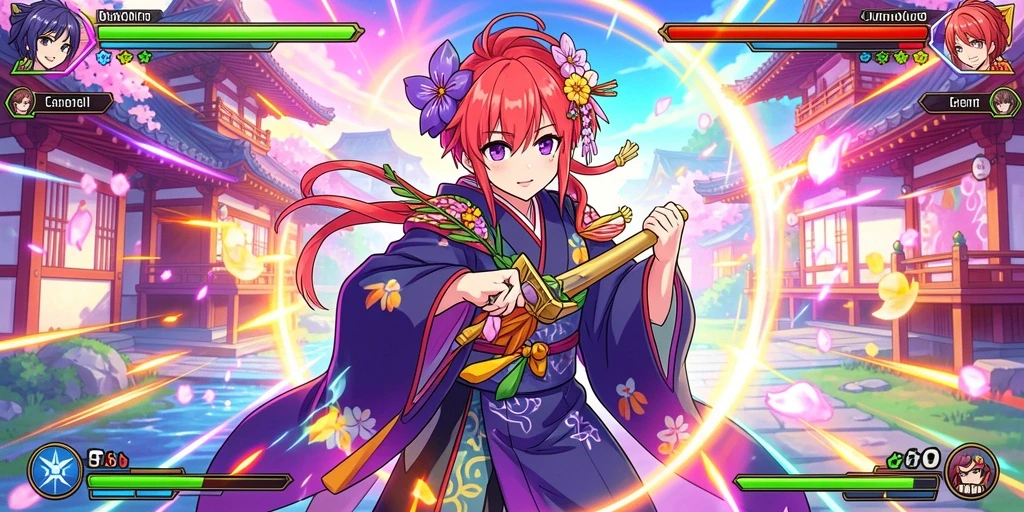 Tampilan utama yang menampilkan karakter utama dalam aksi.